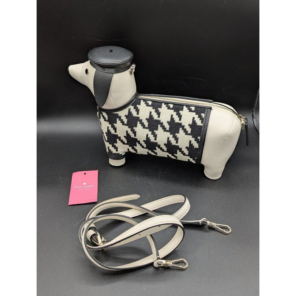 Kate Spade Dachshund Claude Houndstooth Crossbody Bag NWT - Picture 2 of 8